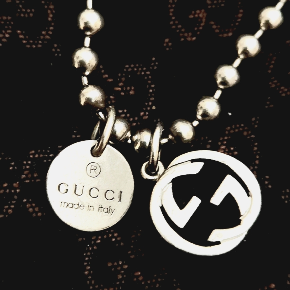 Authentic Gucci Silver GG Boule Necklace 22"